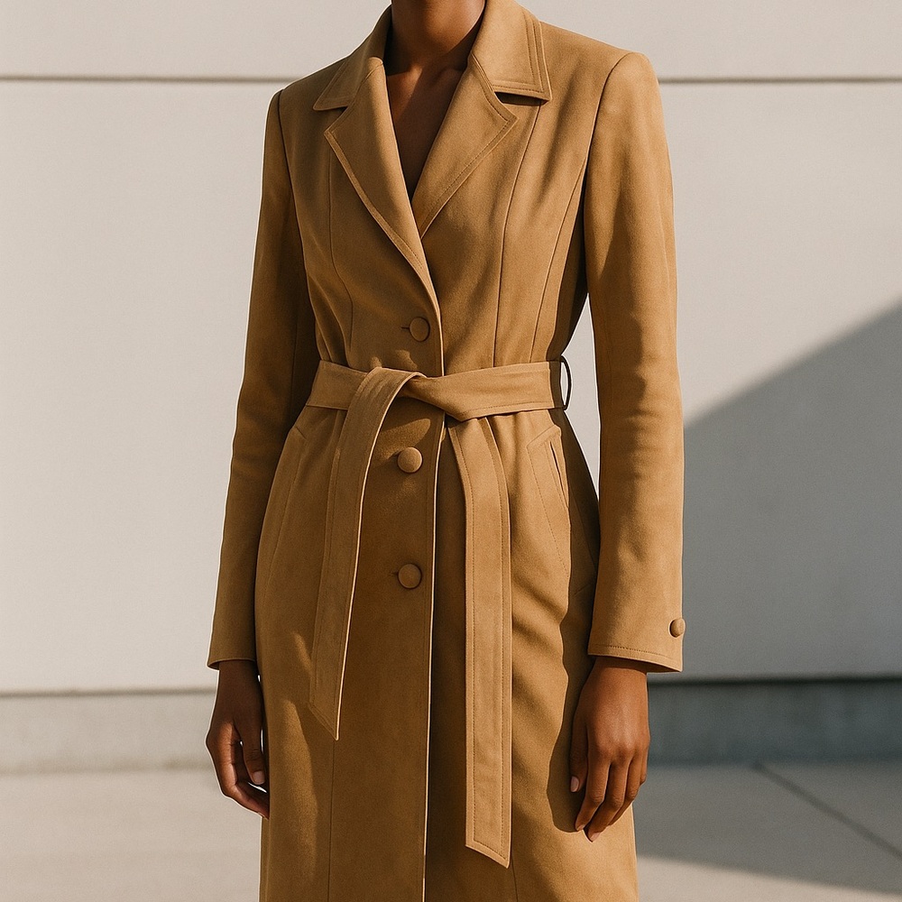 Suede Elegant Tan Trench Coat